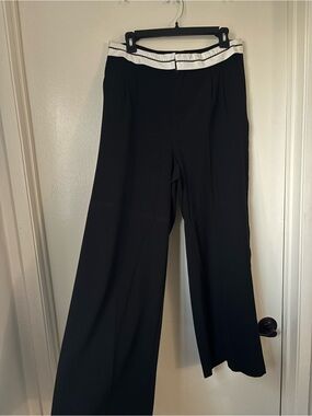 Black Wide-Leg Pants with White Trim